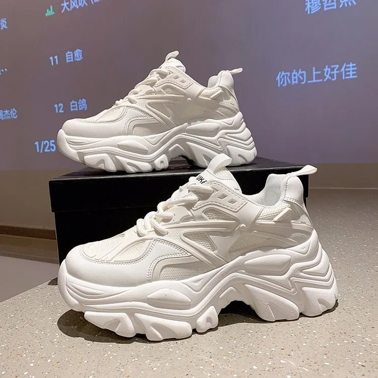 New Black Dad Chunky Sneakers Casual Vulcanized Shoes Woman High Platform Sneakers Lace Up White Sneakers Women 2022