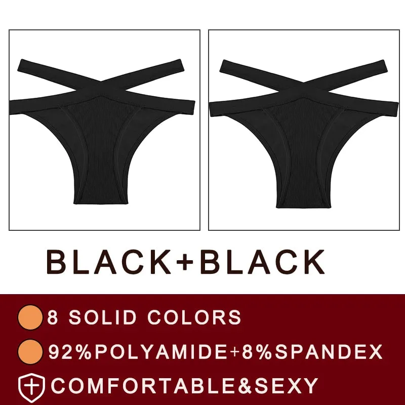 FINETOO 2PCS/Set Fashion Women's Seamless Sexy Panties Lingerie Girls Cross Strap Underwear Briefs 8 Solid Colors Woman Pantys