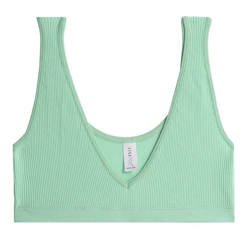 FINETOO Women Seamless Bralette Ladies Sexy Deep V Tank Fashion Wide Strap Camisole Breathable Tops Girls S-XL Intimate Lingerie