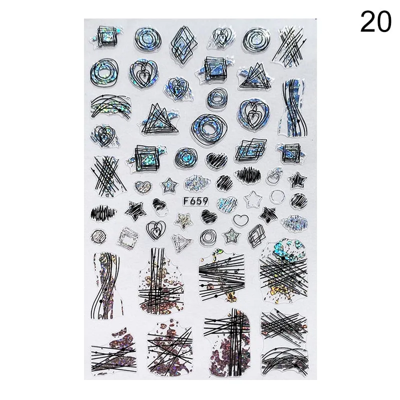 1 Sheet Leaves Geometry 3D Nail Art Stickers Sliders Mandala Flowers Leaf Adhesive Nail Decals Foil Decoration Manicuring Wrap