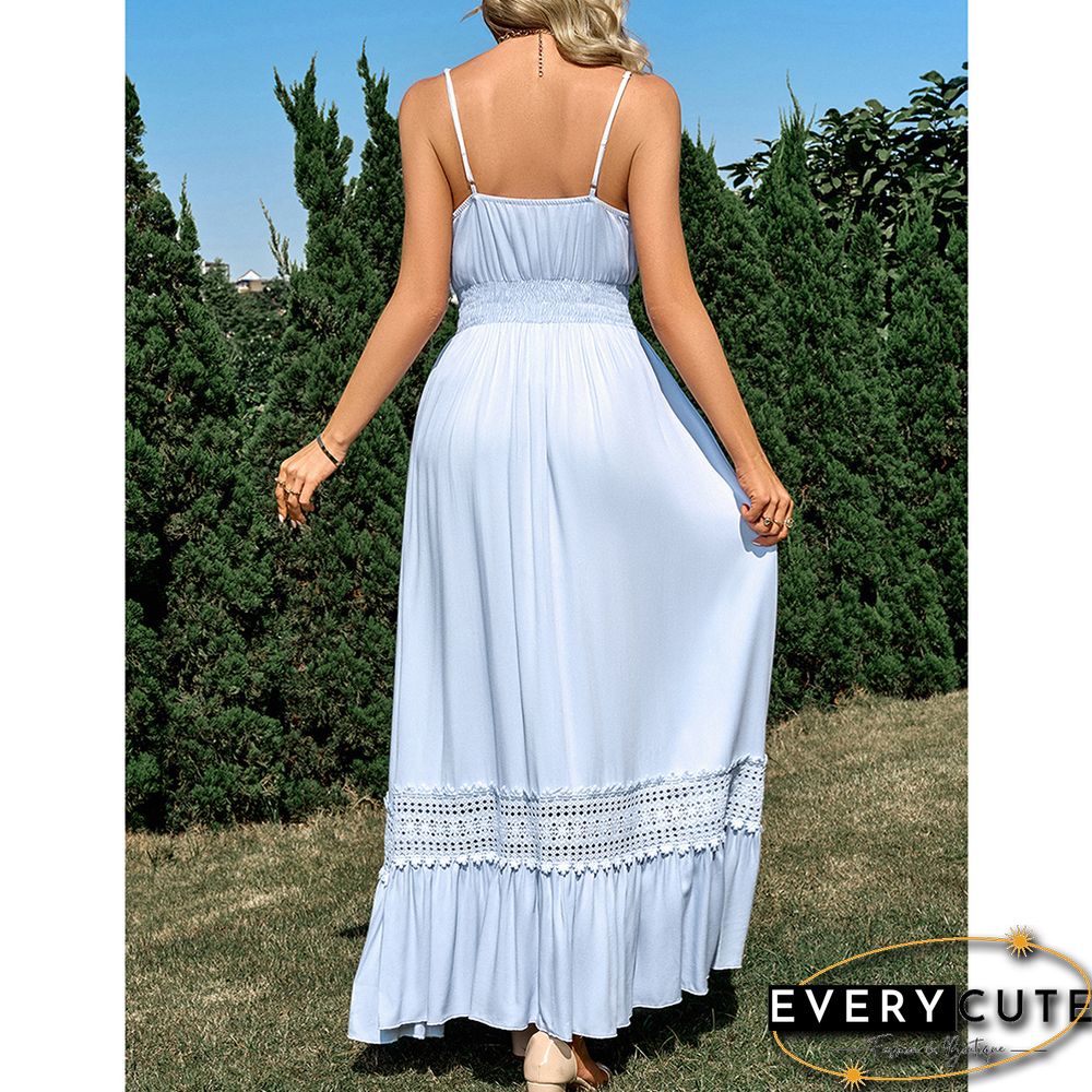 Light Blue Maxi Dress Slim Fit V Neck Maxi Dress