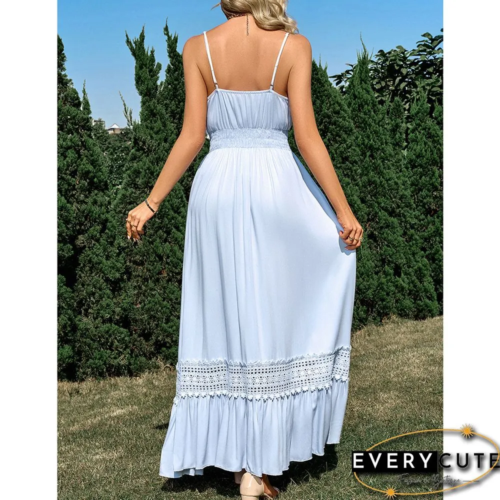 Light Blue Maxi Dress Slim Fit V Neck Maxi Dress