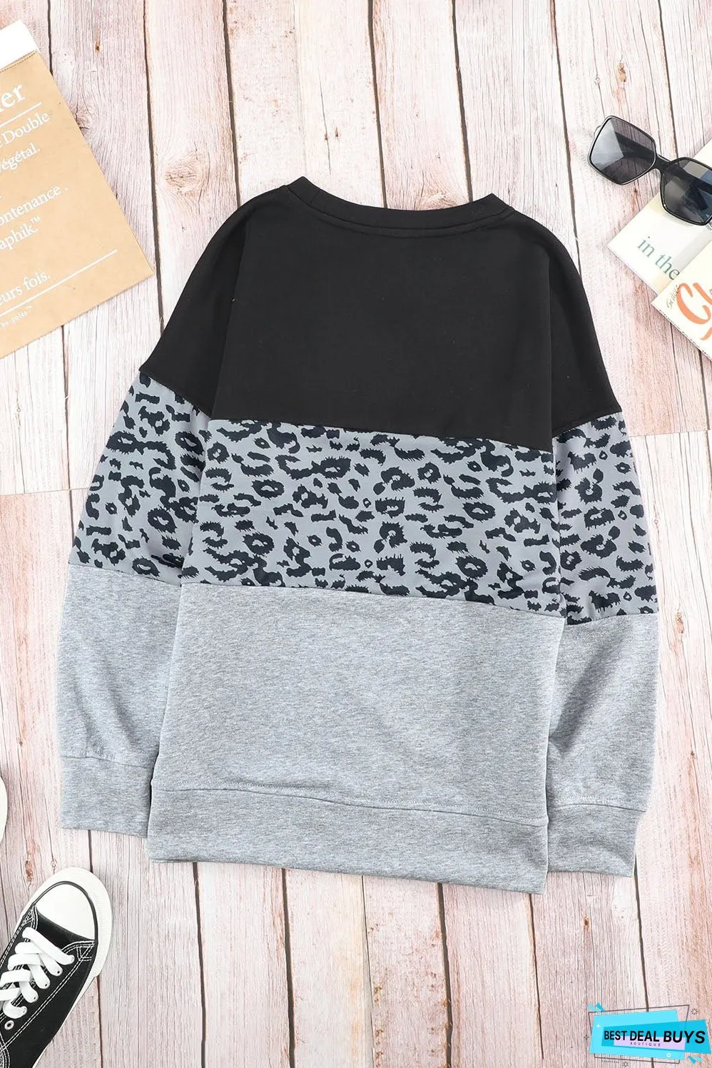 Gray Colorblock Leopard Sweatshirt