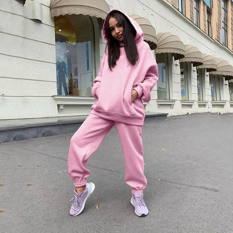 2021 Autumn Women Hoodies And Sweatpants White Tracksuits Female Two Piece Solid Color Pullovers Jacket Lounge Wear Casual Suit