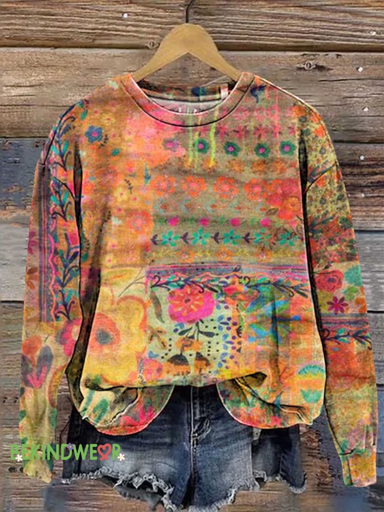 Retro Floral Sweashirt Multicolor / S