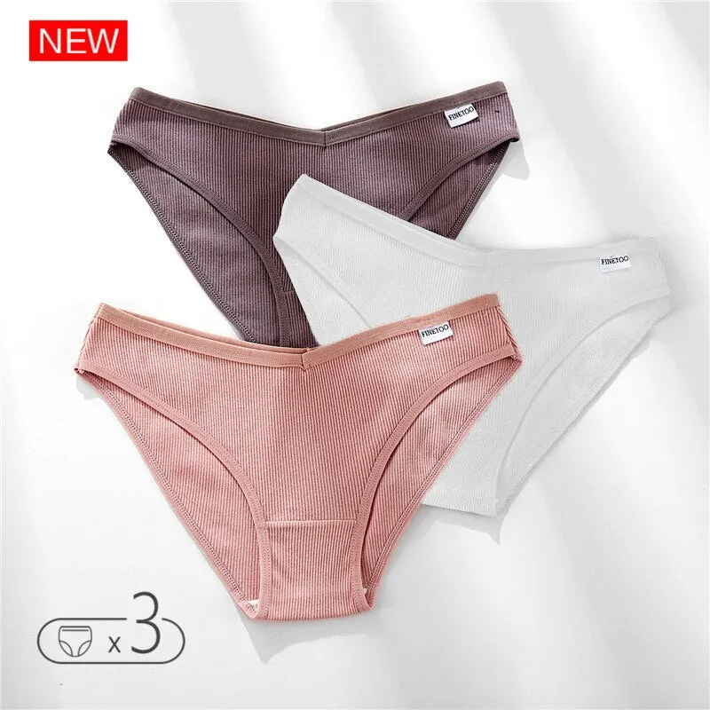 FINETOO Cotton Panty 3Pcs/lot Solid Women's Panties Comfort Underwear Skin-friendly Briefs Women Sexy Low-Rise Panty Intimates