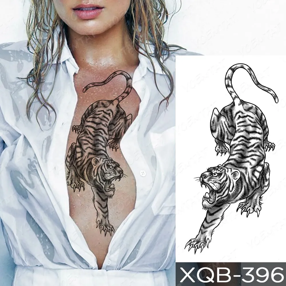 Sdrawing Temporary Tattoo Stickers Fox Lion Tiger Wolf Peony Rose Flowers Leaf Flash Tatto Women Men Body Art Arm Fake Tattoos