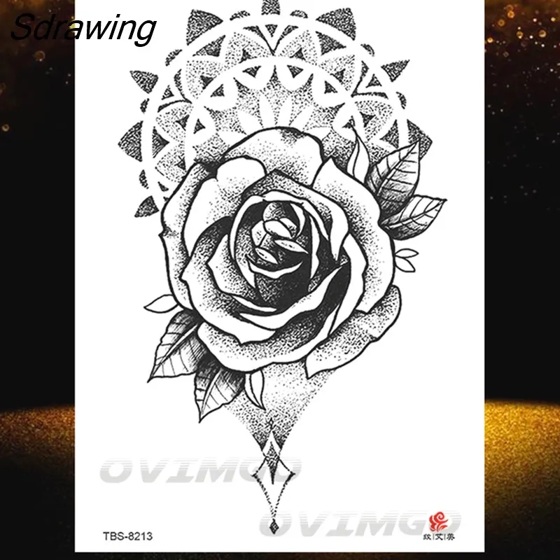 Sdrawing Lotus Flower Temporary Tattoos Fake Jewelry 3D Beauty Rose Tattoo Sexy Body Art Arm Painting Tatoo Sticker For Women