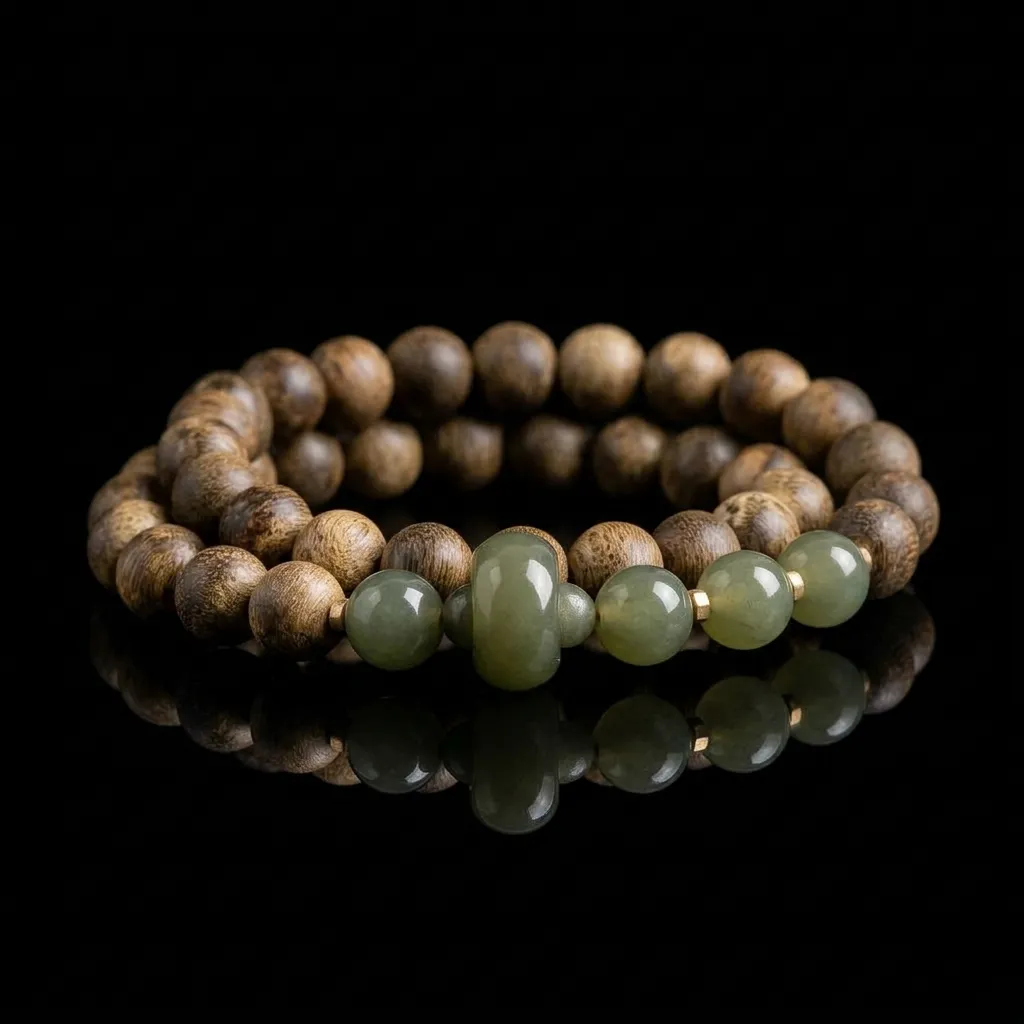 JiStones | Imperial Kynam Agarwood & Hetian Jade Double-Wrap Bracelet