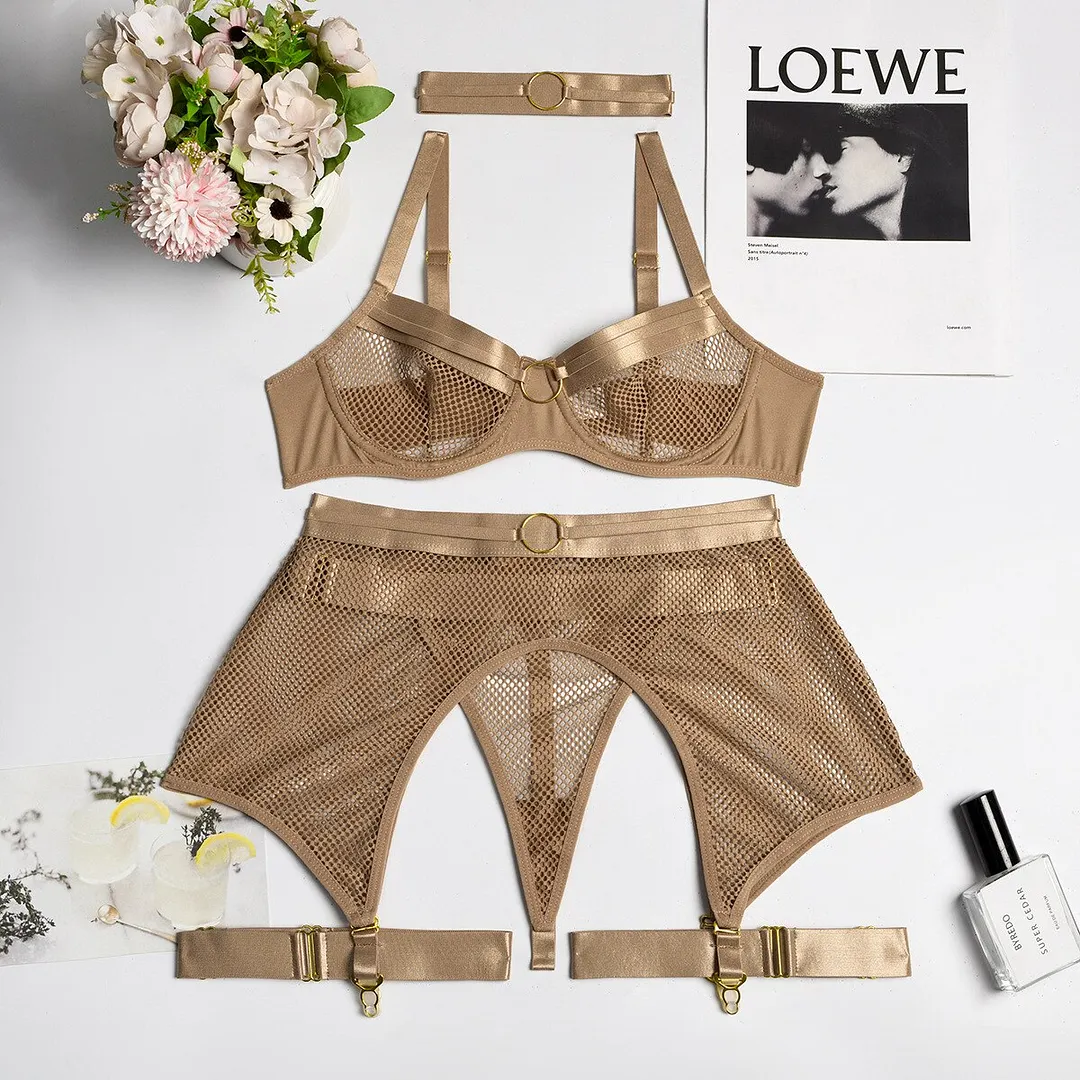 Billionm Lace Lingerie Set Women Black Push Up Bra and Panty with Garter Belt Bralette See Through Sexy Lenceria Underwear Set Femme Sex