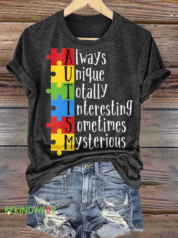 Always Unique Totally Interesting Sometimes Mysterious Autism Awareness T-shirt Black / S