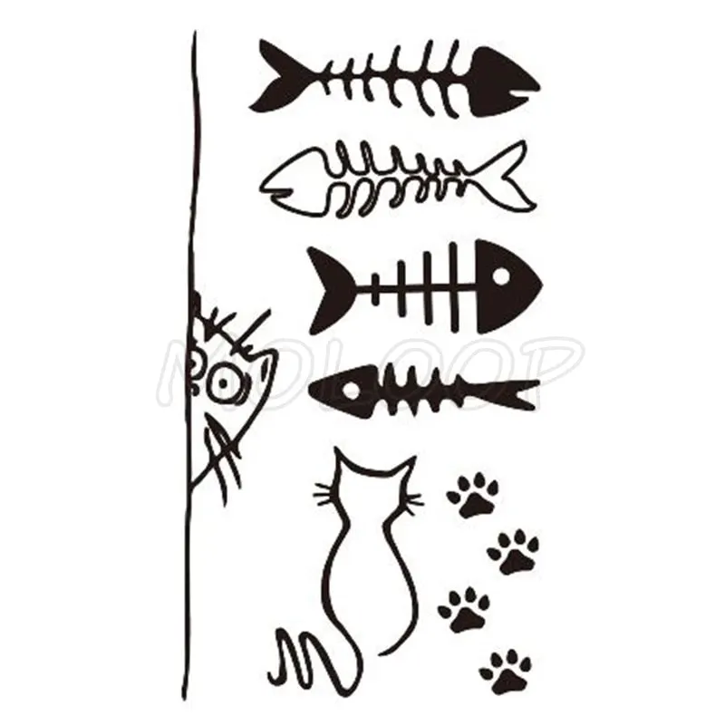 Tattoo Sticker Little Half Face Cat Element Small Animal Flower Water Transfer Temporary Fake Body Art Tatoo for Kid Girl Boy