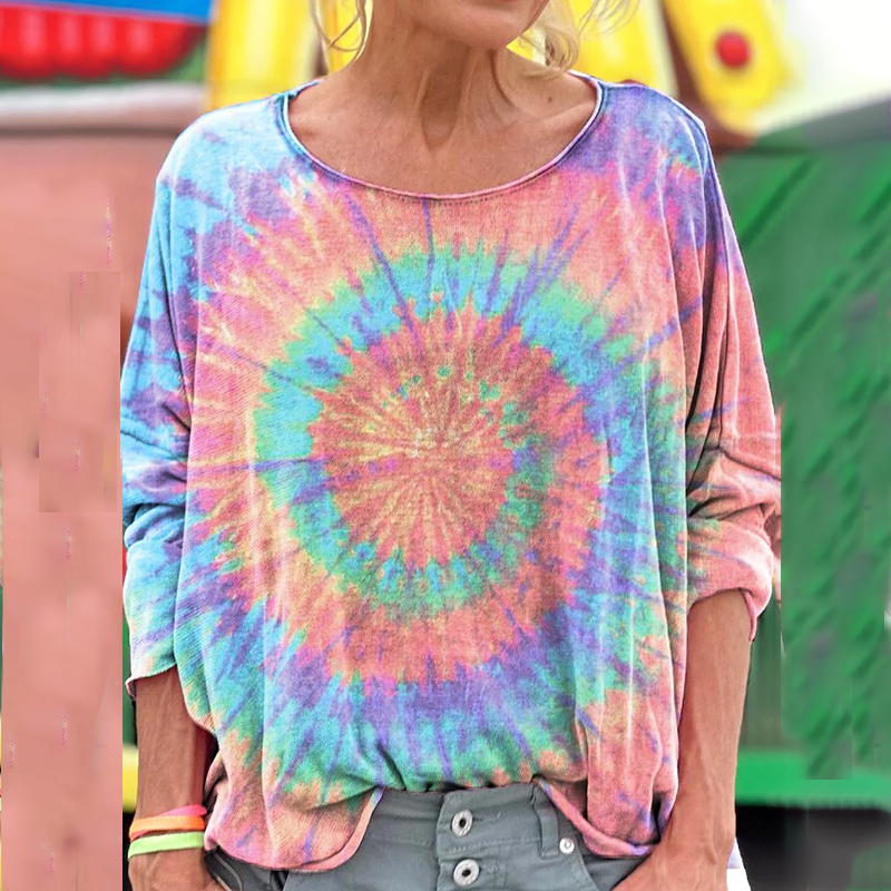 Women's Colorful Hippie Vibe Tie Dye  Print Long Sleeve T-Shirt artswardrobe