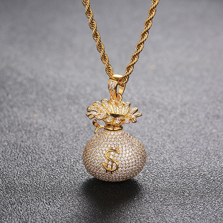 Iced Out Money Bag Pendants Necklaces Hip Hop Bling Bling For Women And Men