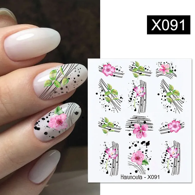 1Pc Spring Water Nail Decal And Sticker Flower Leaf Tree Green Simple Summer DIY Slider For Manicuring Nail Art Watermark