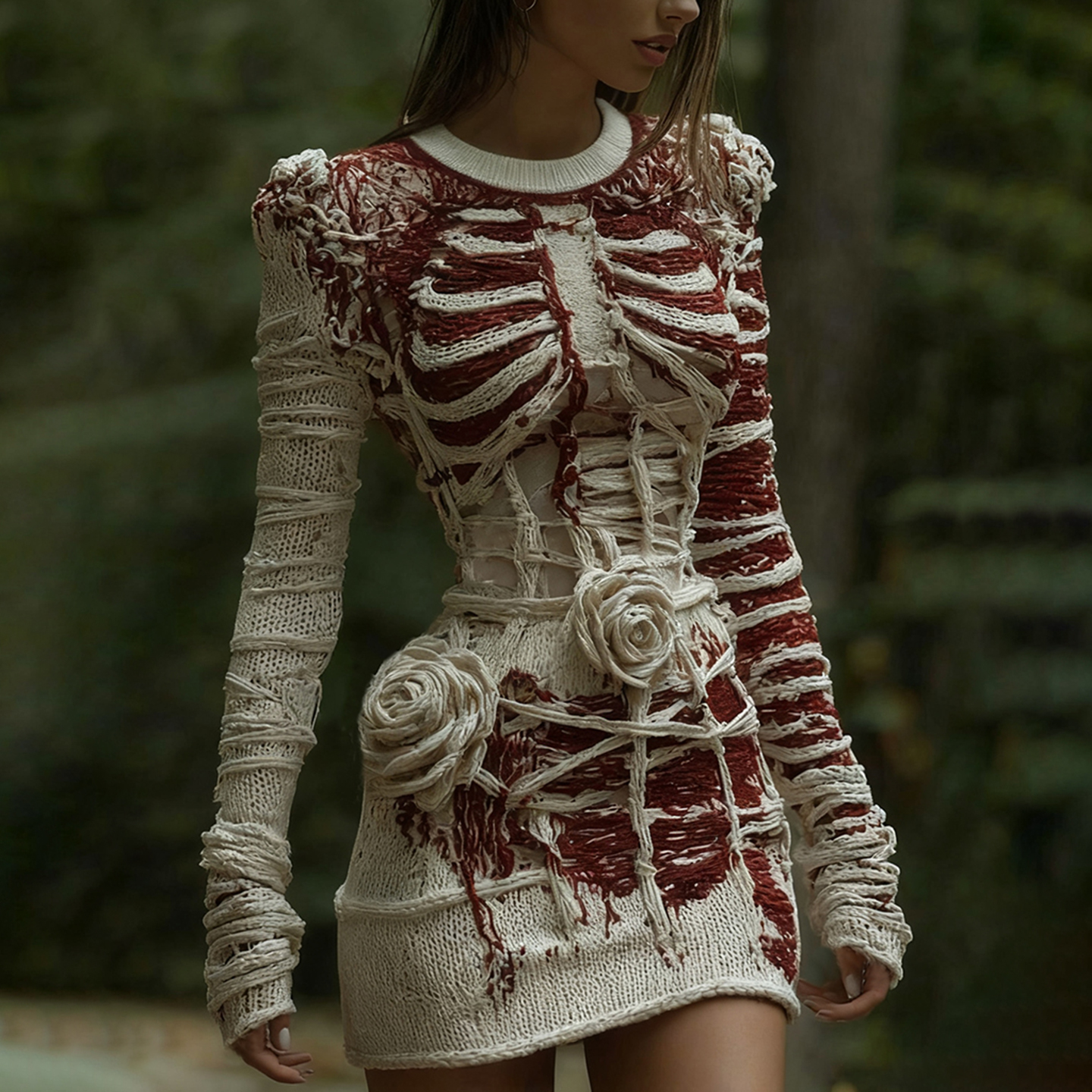 skeleton dress knit Women's Loose Fit Skeleton Sweater Dress
