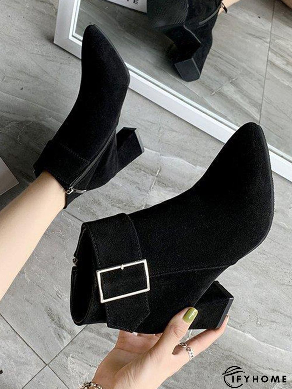 Belt Buckle Chunky Heel Pointed Toe Booties | IFYHOME