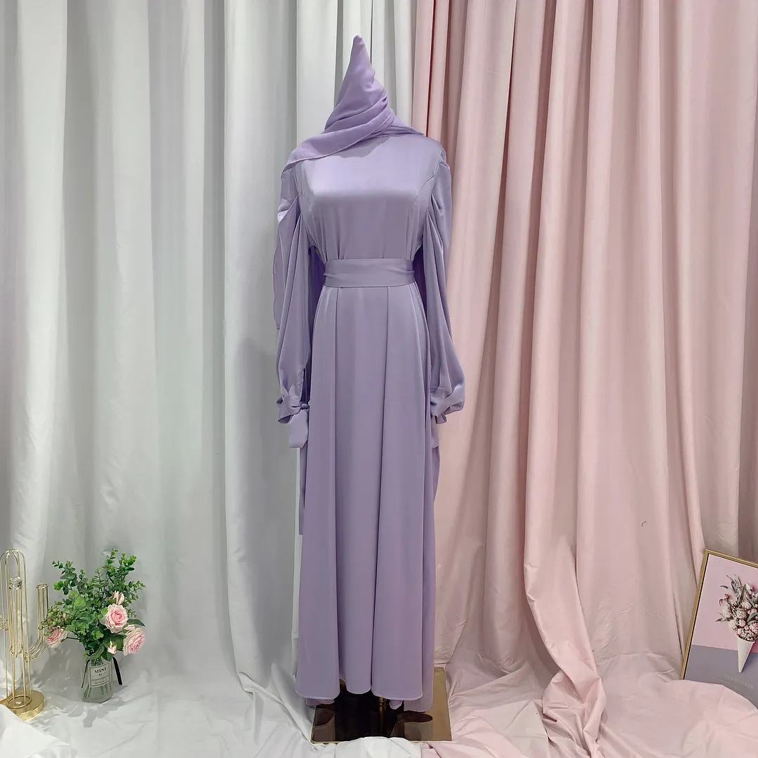 Brownm Solid Color Women's Soft Waist Satin Dress