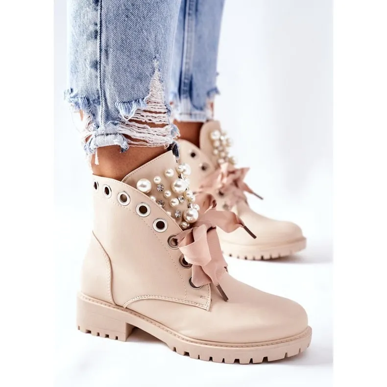 Women Short Boots 2022 Ladies Leather Ankle Boots Autumn Platform Motorcycle Shoes For Woman's Punk 36-42 Winter Pearl Rivet Sho
