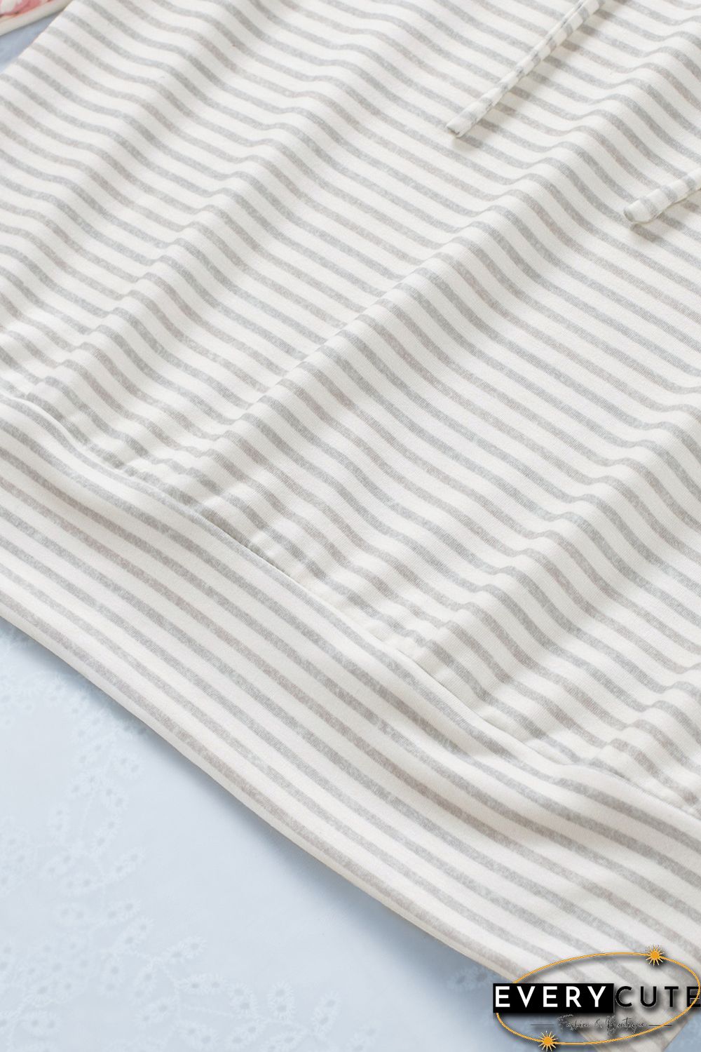 Plus Size Floral Raglan Sleeve Striped Hoodie