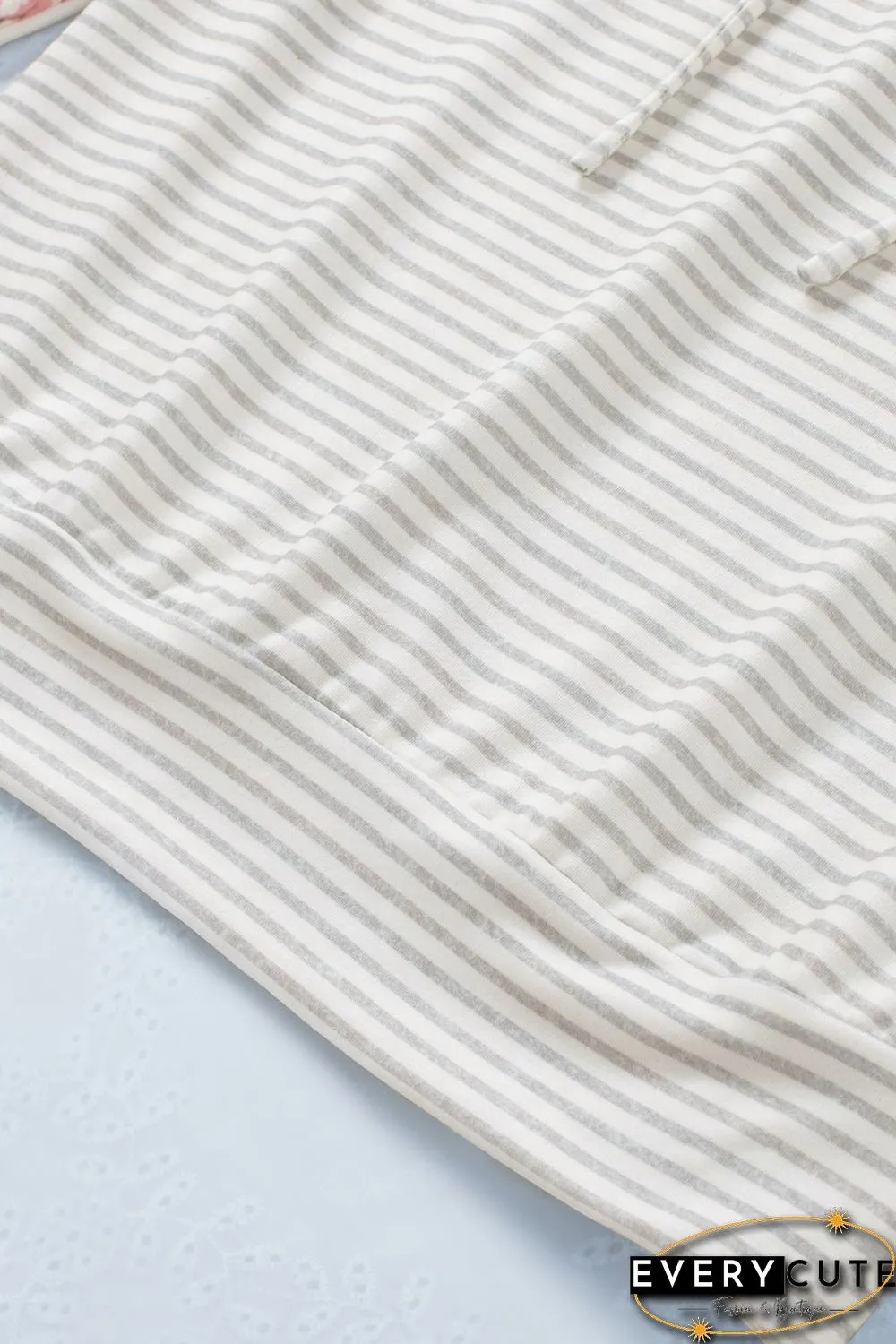 Plus Size Floral Raglan Sleeve Striped Hoodie