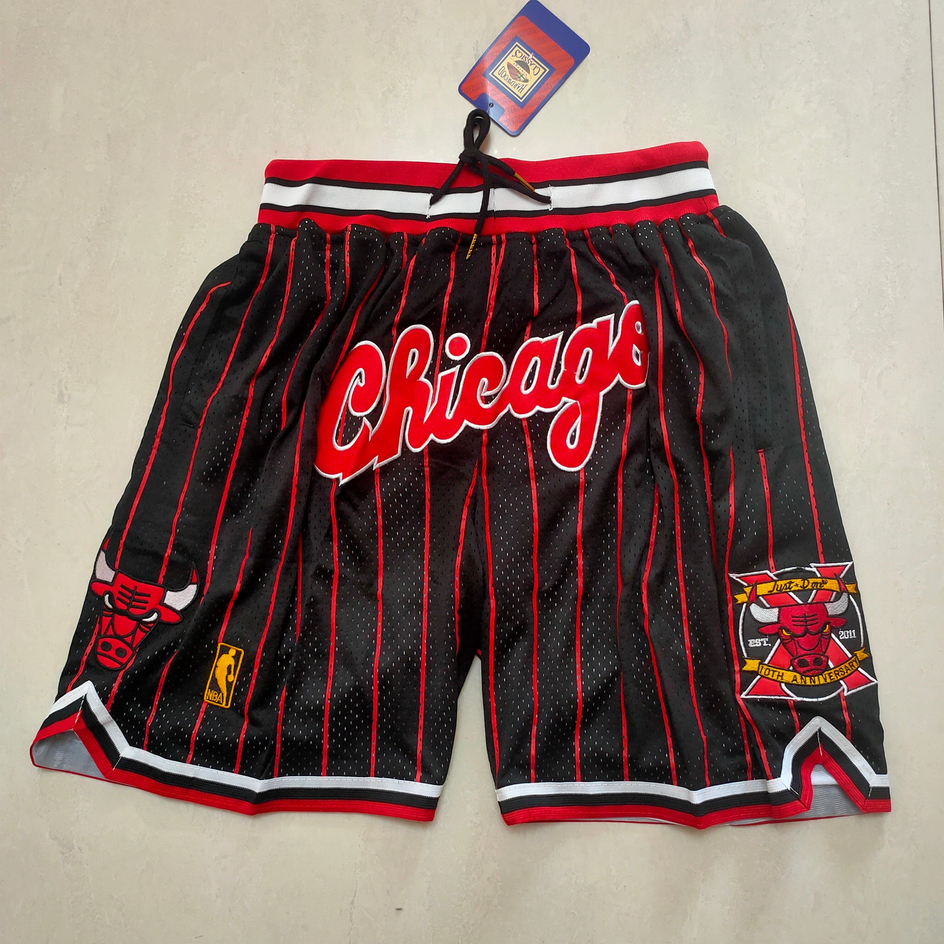 Chicago Bulls Black 10th Anniversary Red Stripe Pocket Pants Shorts