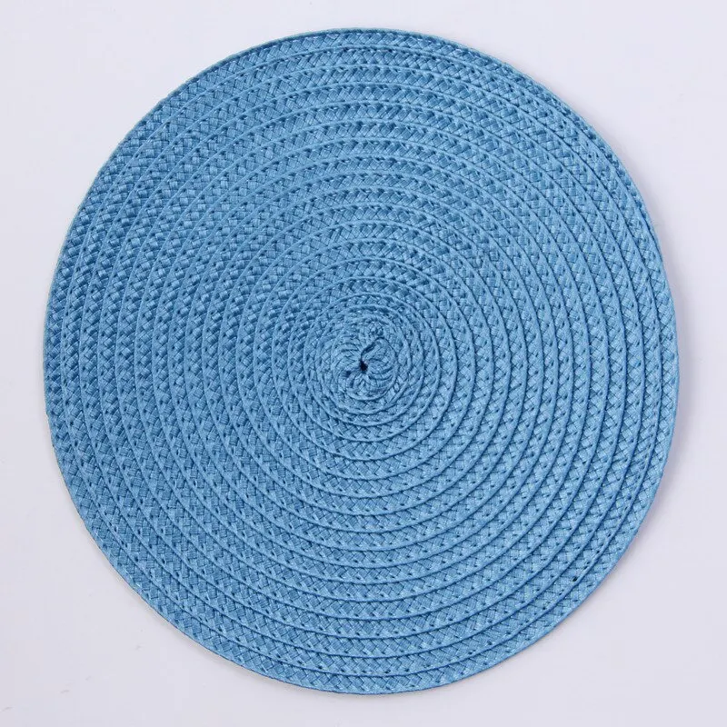 1pc Round Woven Placemats PP Waterproof Dining Table Mat Non-Slip Napkin Disc Bowl Pads Drink Cup Coasters Kitchen Decoration
