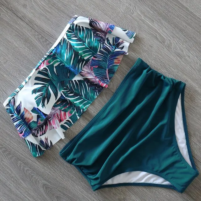 2021 New Sexy Bikinis Women Swimsuit High Waist Bathing Suit Print Floral Swimwear Push Up Bikini Set Vintage Beach Wear Biquini