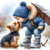 Little Boy Kissing Puppy-Full Round Diamond Painting 40*40CM