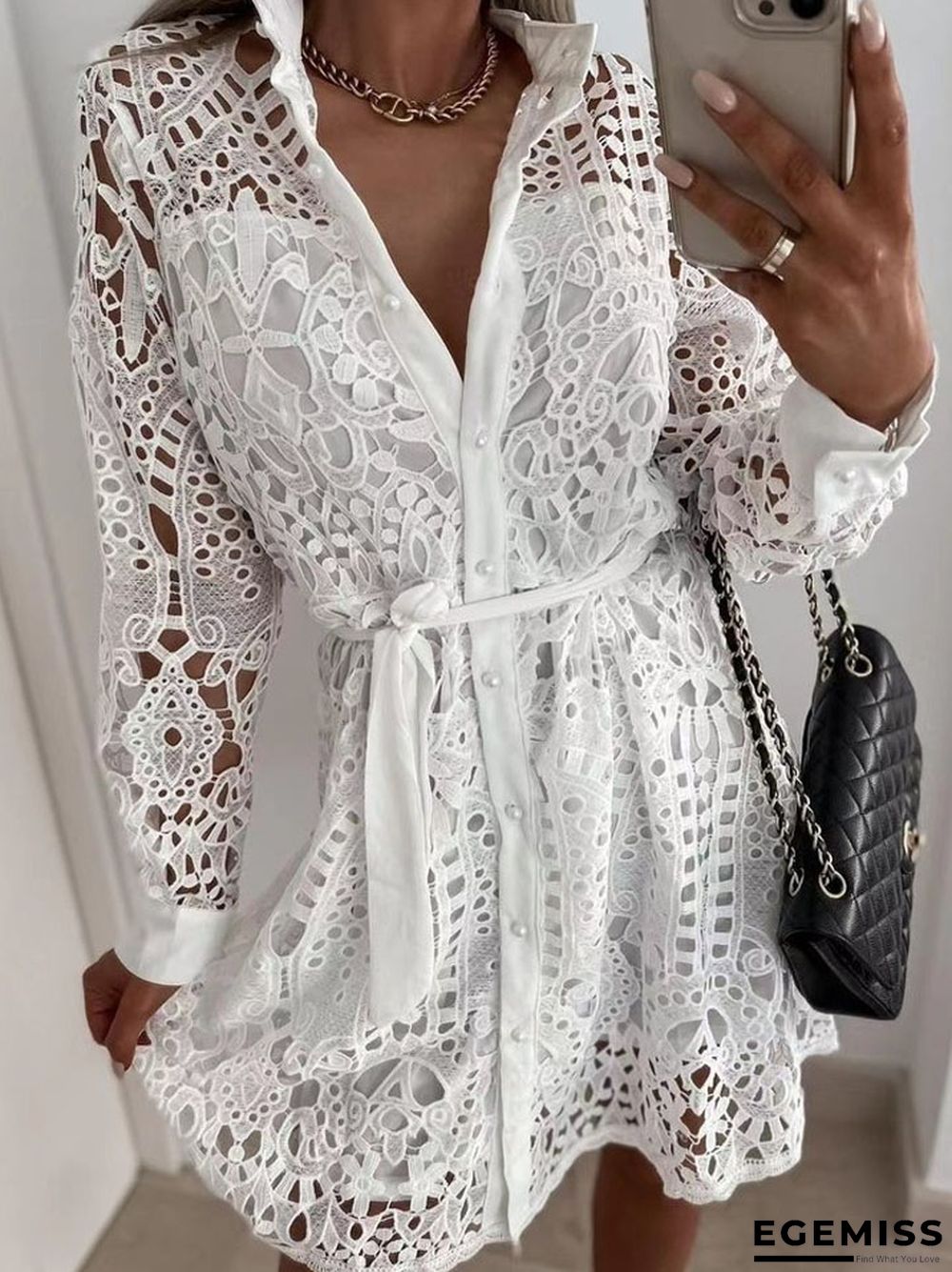 Fashion Lace Mini Lace Dress Girl White Dresses | EGEMISS