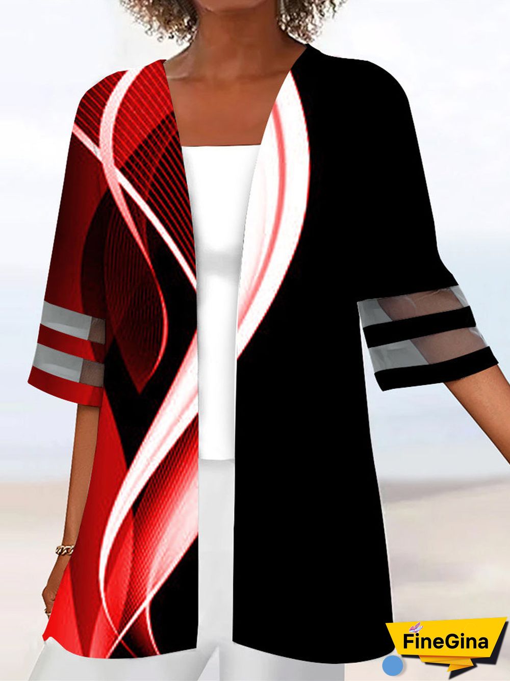 Women Half Sleeve Scoop Neck Striped Printed Colorblock Two-Pieced Tops