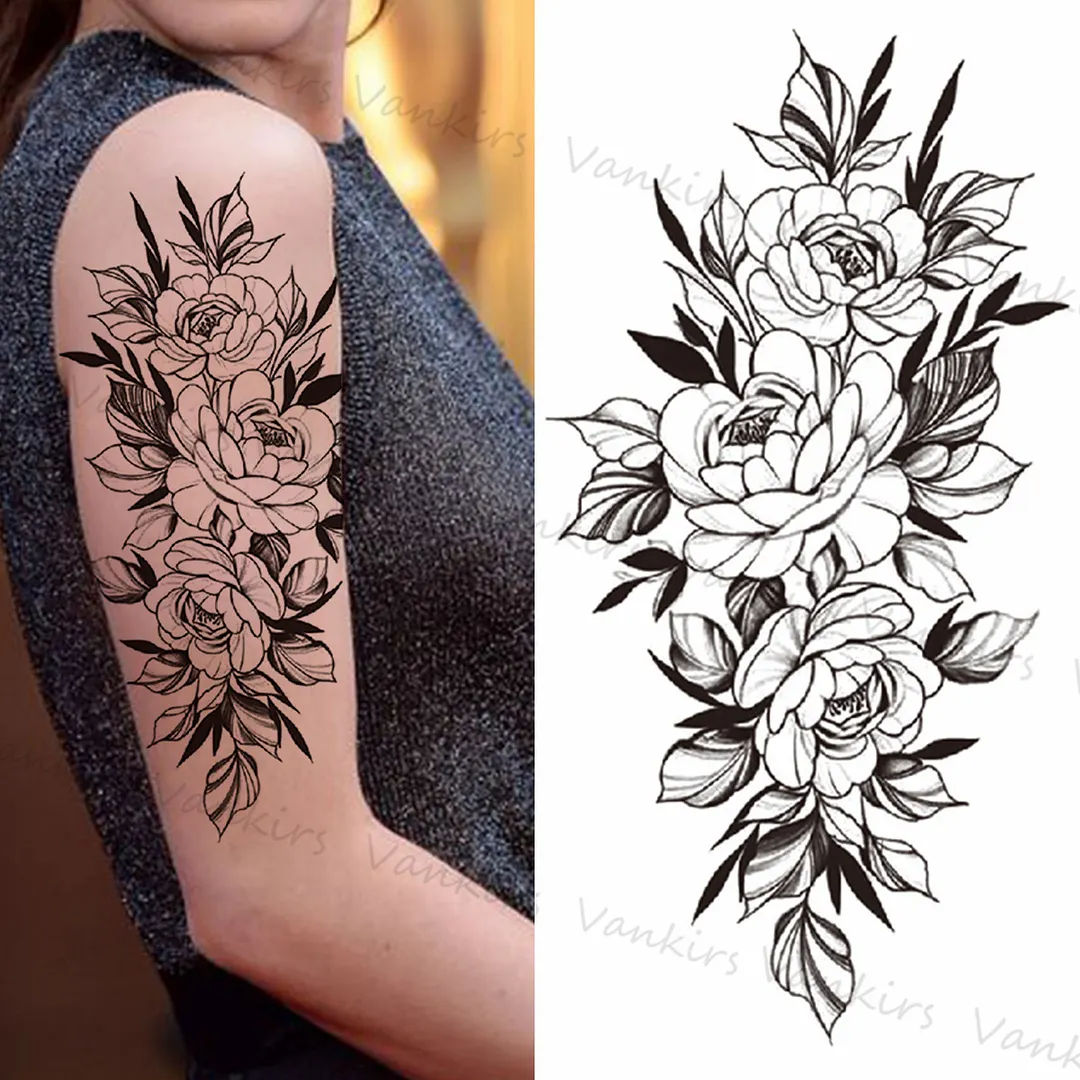 Sdrawing Skeleton Snake Flower Temporary Tattoos For Women Girls Realistic Snake Wolf Tribal Fake Tattoo Sticker Arm Waist Tatoo 3D