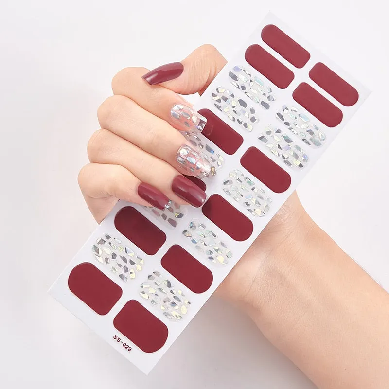 22 Tips/Sheet Solid And Shivering Patterned Nails Nail Wraps DIY Self Adhesive Nail Art Stickers 2020 Designer Nail Decals