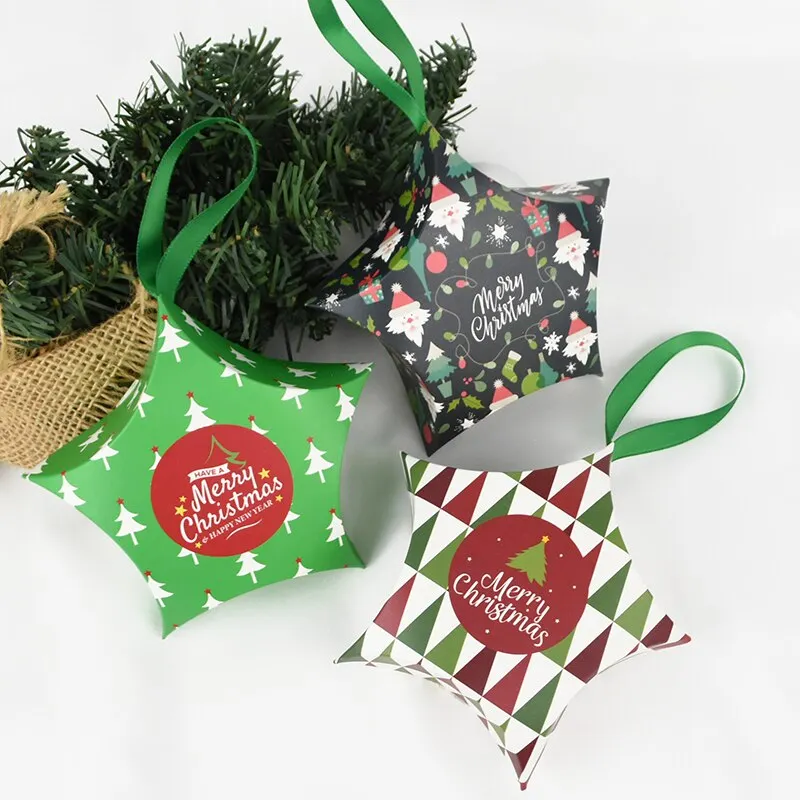 10pcs Christmas Gift Boxes Santa Claus Candy Box Star Shape Merry Christmas Boxes Bags for Home New Year Xmas Decor Kids Gifts