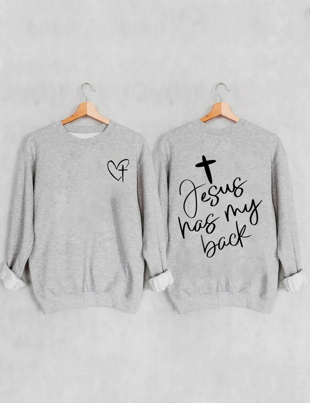 Jesus Has My Back, Heart Cross Sweatshirt