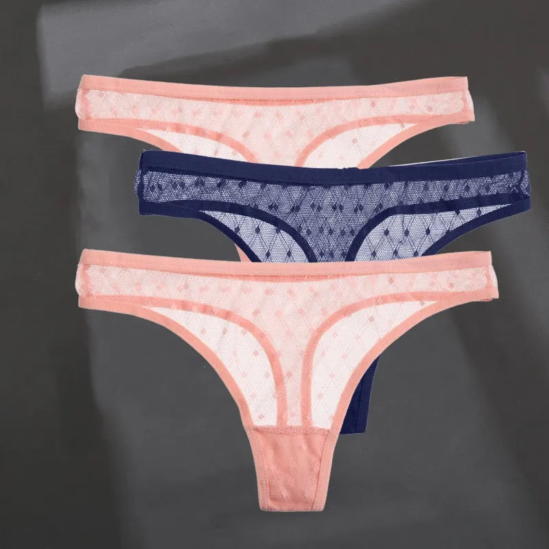 3PCS/Set Women's Panties Sexy G-String Perspective Woman Thong Low-waist Underpants Hollow Out T-back Female Underwear Lingerie