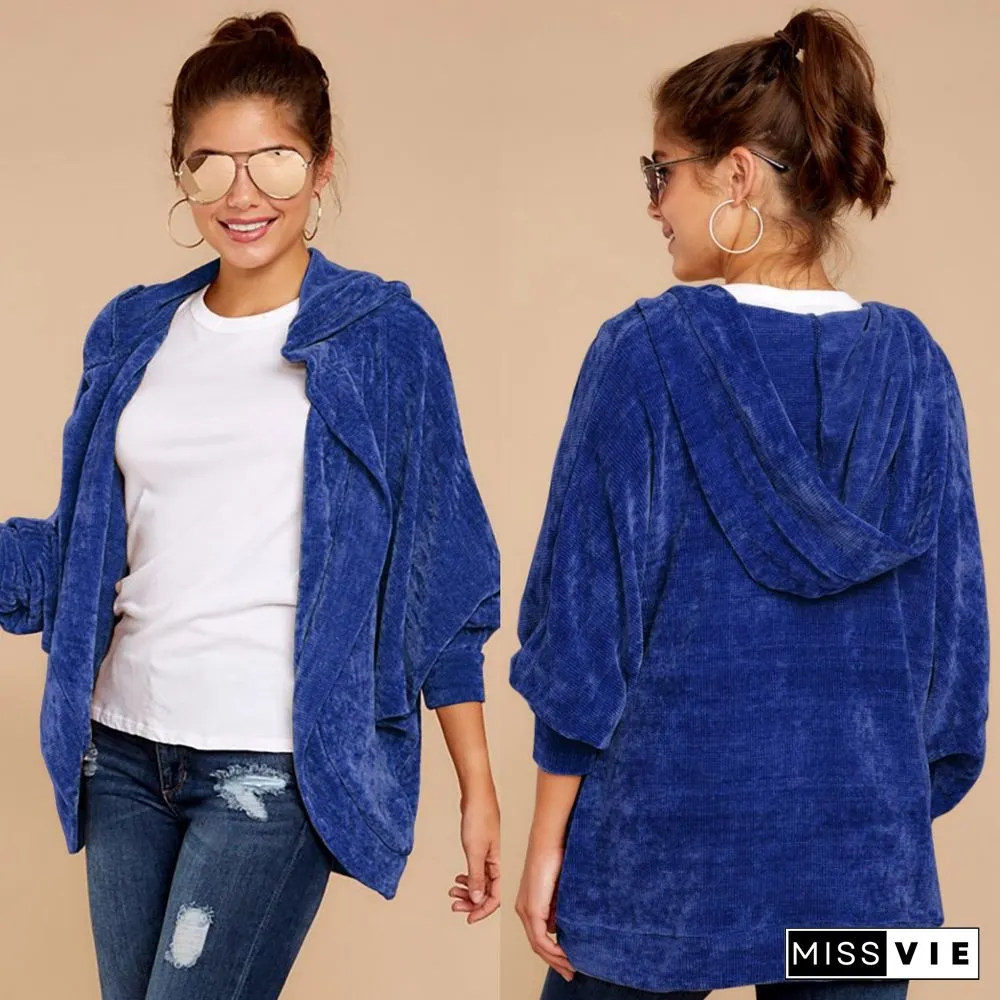 Thicken Plain Loose Velvet Coat With Hat
