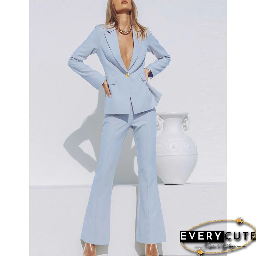 Light Blue One Button Blazer and Pants Set