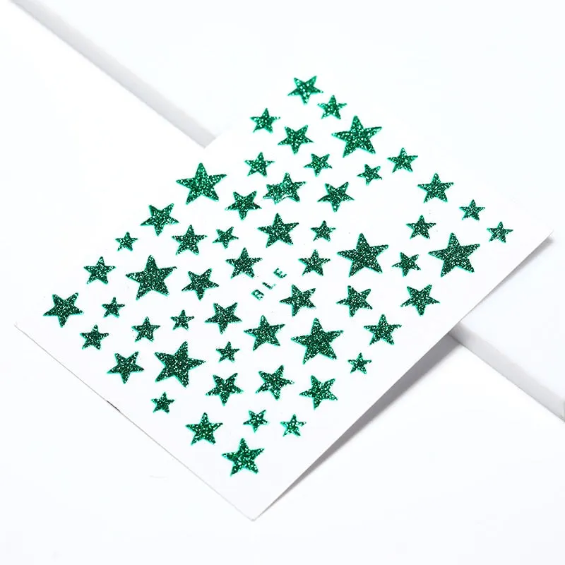 Nail Stickers 3D Nail Slider Stars Heart Decals Glitter Shiny Decoration DIY Transfer Adhesive Colorful Nail Art Tool Manicures