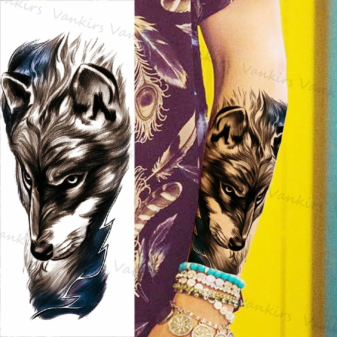 Sdrawing Lion Crown Temporary Tattoos For Women Men Wolf Compass Tiger Mountain Flower Fake Tattoo Sticker Arm Body Tatoos