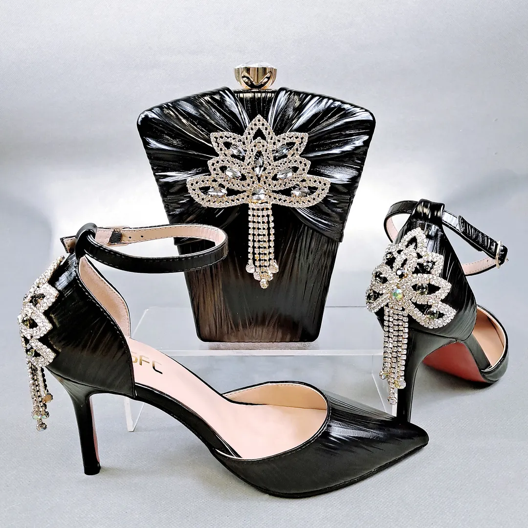 QSGFC 2022 New Arrival Sexy High Heel Pointed Elegant Noble Green Color Ladies Shoes and Bag Set For Any Occasion