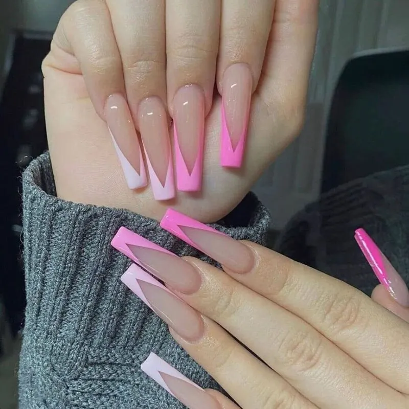 24pcs/Set Coffin False Nails Extra Long Butterfly White French Fake Nails Faux Ballerina Full Nail Art Decoration Tips-Nail Inspo