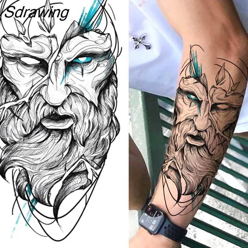 Sdrawing Tiger Temporary Tattoos For Men Women Kids Lion Skull Cross Tattoo Sticker Black Compass Skeleton Tatoos Leg Thigh 328-0