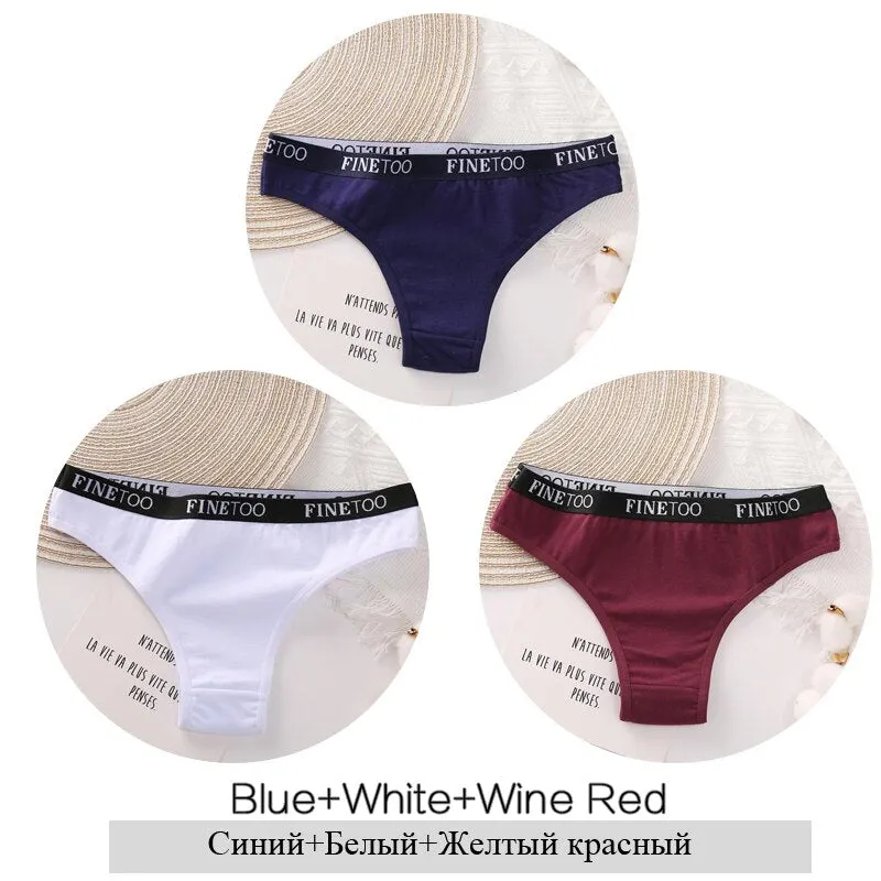 FINETOO 3Pcs Women Cotton Brazilian Panties Sexy Ladies Low-Rise Female Breathable Underpants Girls Soft Underwear Lingerie M-XL
