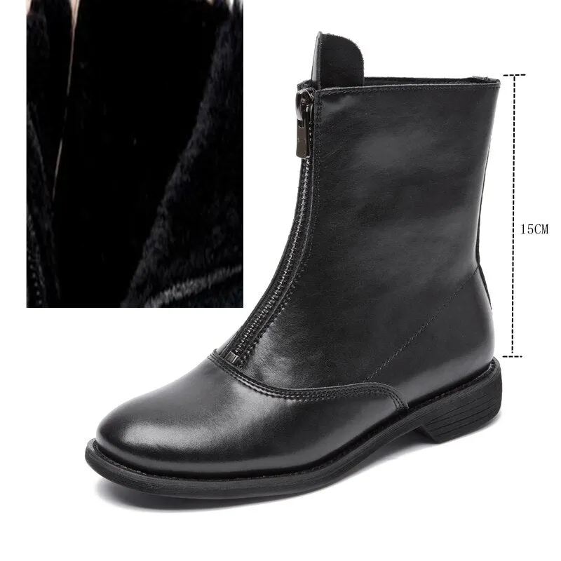AIYUQI Women's Autumn Boots Genuine Leather 2021 New Trend Front Zipper Ladies Shoes Boots Low Heel Ankle Boots Women