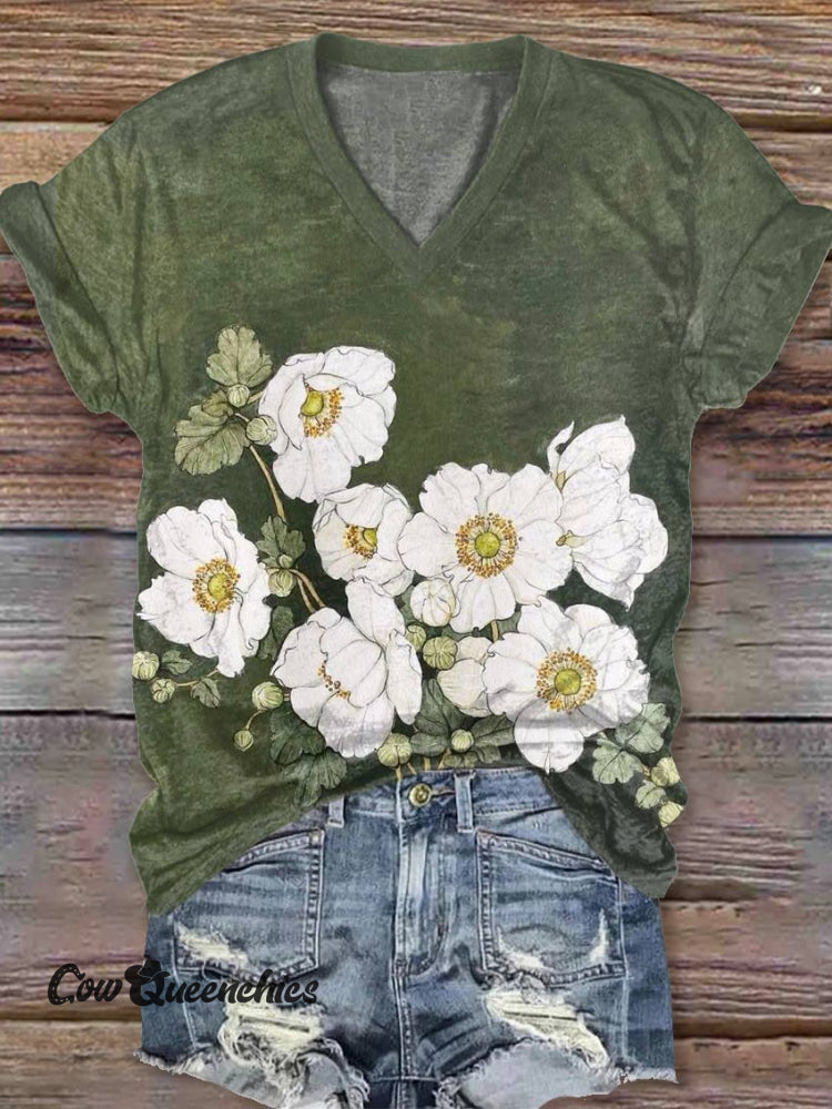 Women&rsquo;s Flower V-neck Casual T-Shirt Multicolor / S