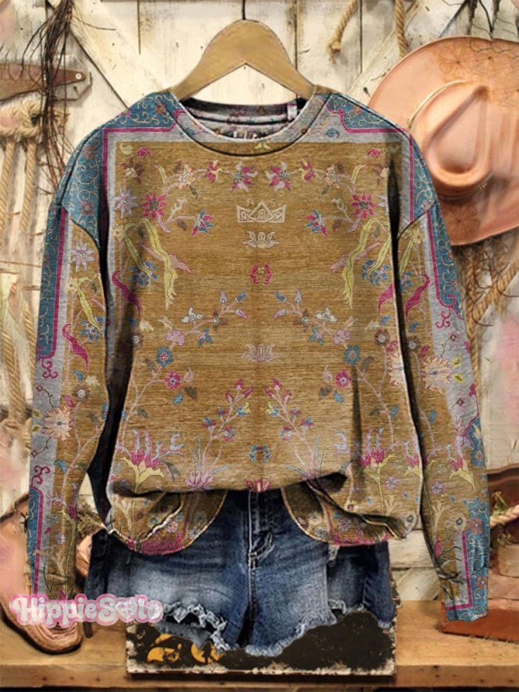 Vintage Floral Print Casual Sweatshirt Multicolor / S