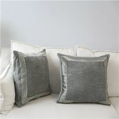 Soft Velvet Grey Cushion Cover Home Decor Blue Embroidered Pillow Case Sofa Decorative Pillows 45*45/60*60cm Throw Pillow Cover