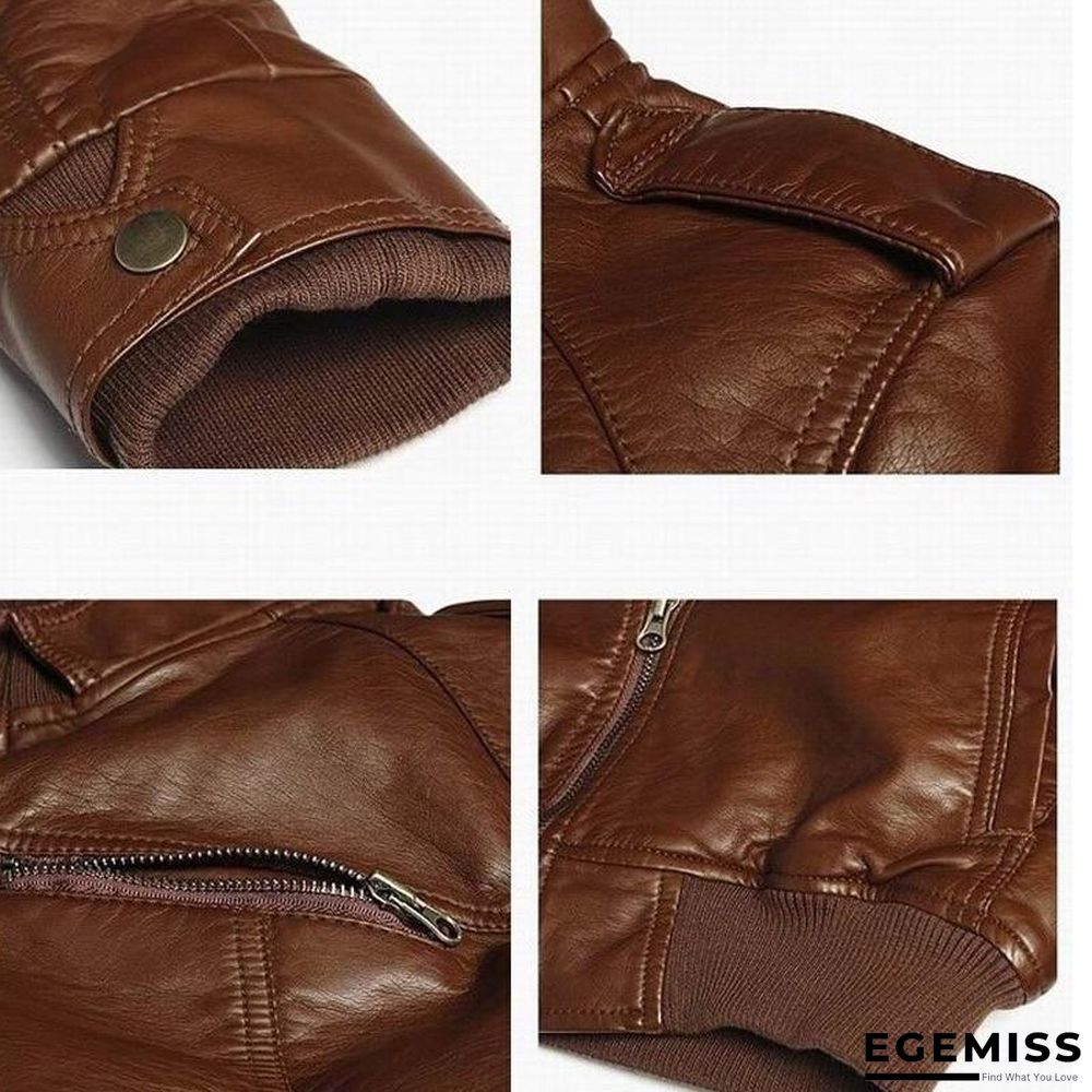 Fashion Men Vintage Motorcycle PU Leather Coats Stand Collar Long Sleeve Outwear Zipper Fitness Cool Jacket | EGEMISS