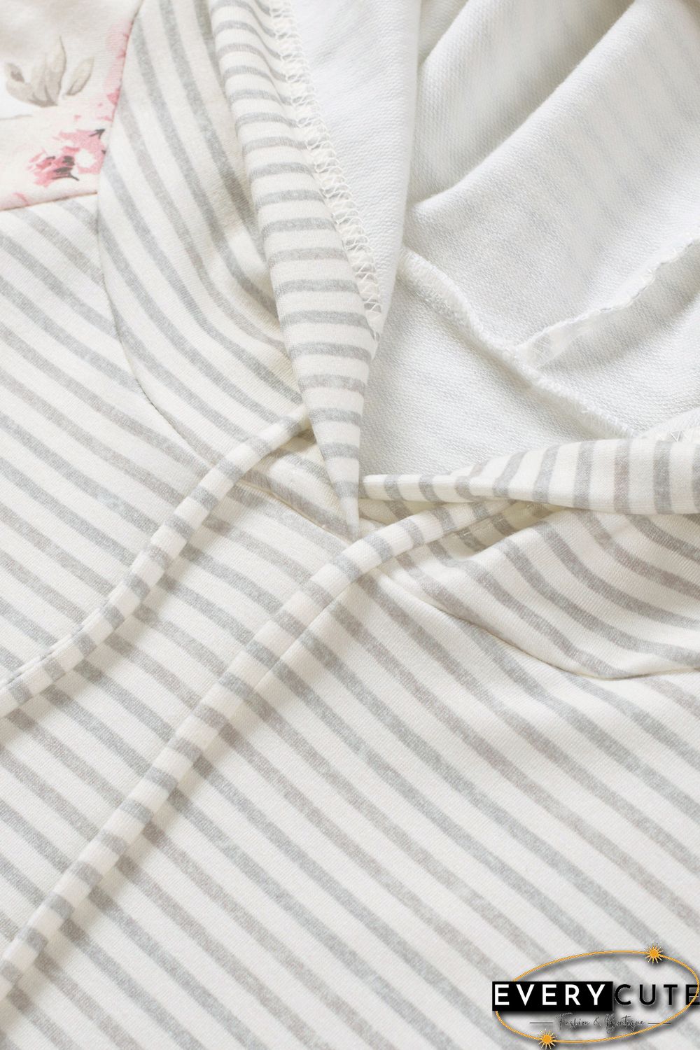 Plus Size Floral Raglan Sleeve Striped Hoodie